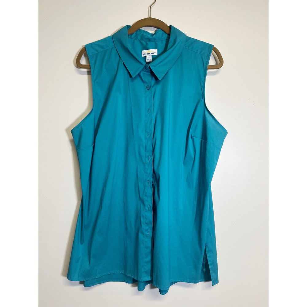 Lemon‎ Way Women's Turquoise Sleeveless Button Up Shirt Size 1X